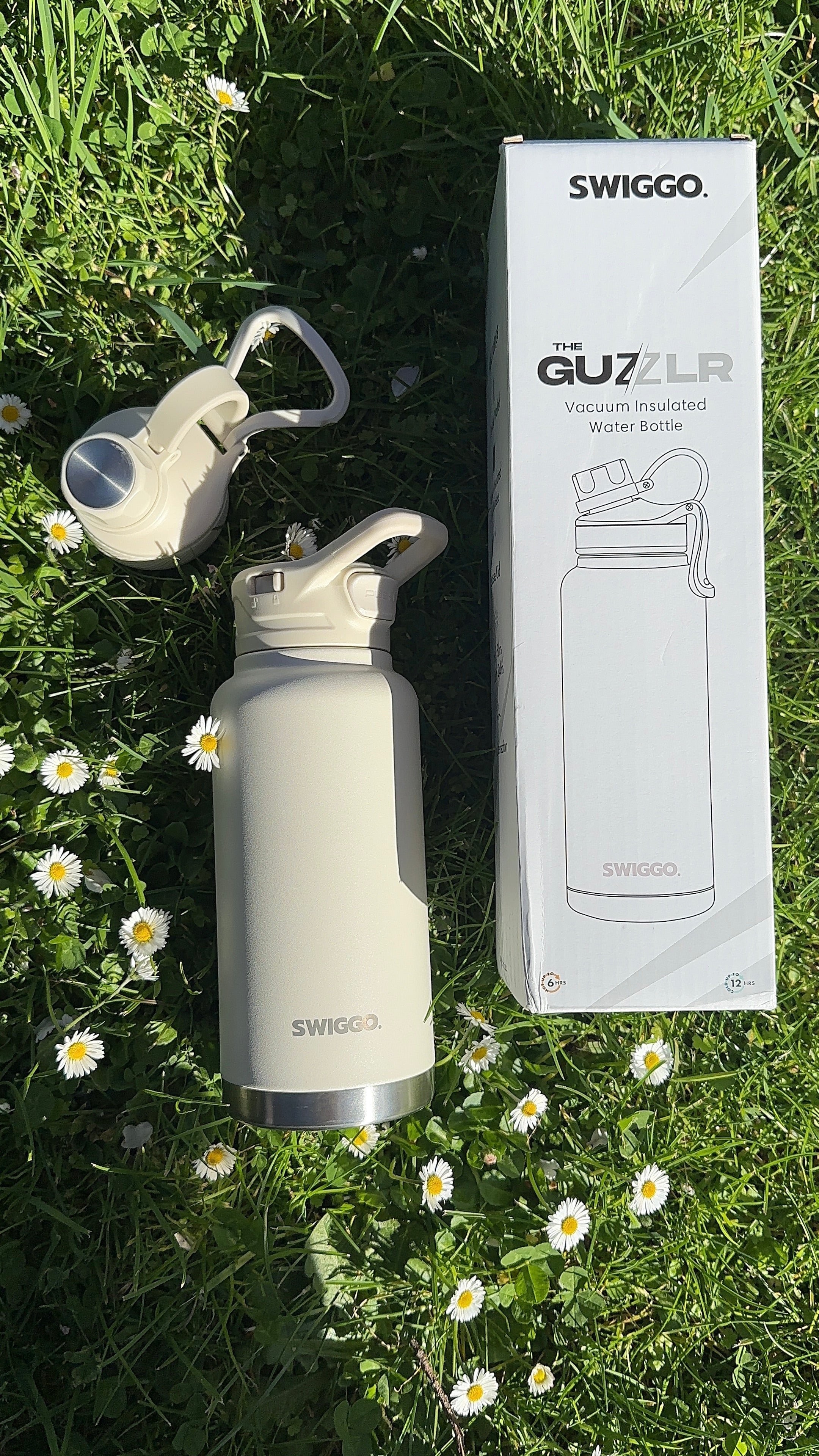 The Guzzlr Vacuum Insulated Water Bottle (with 2 lids)