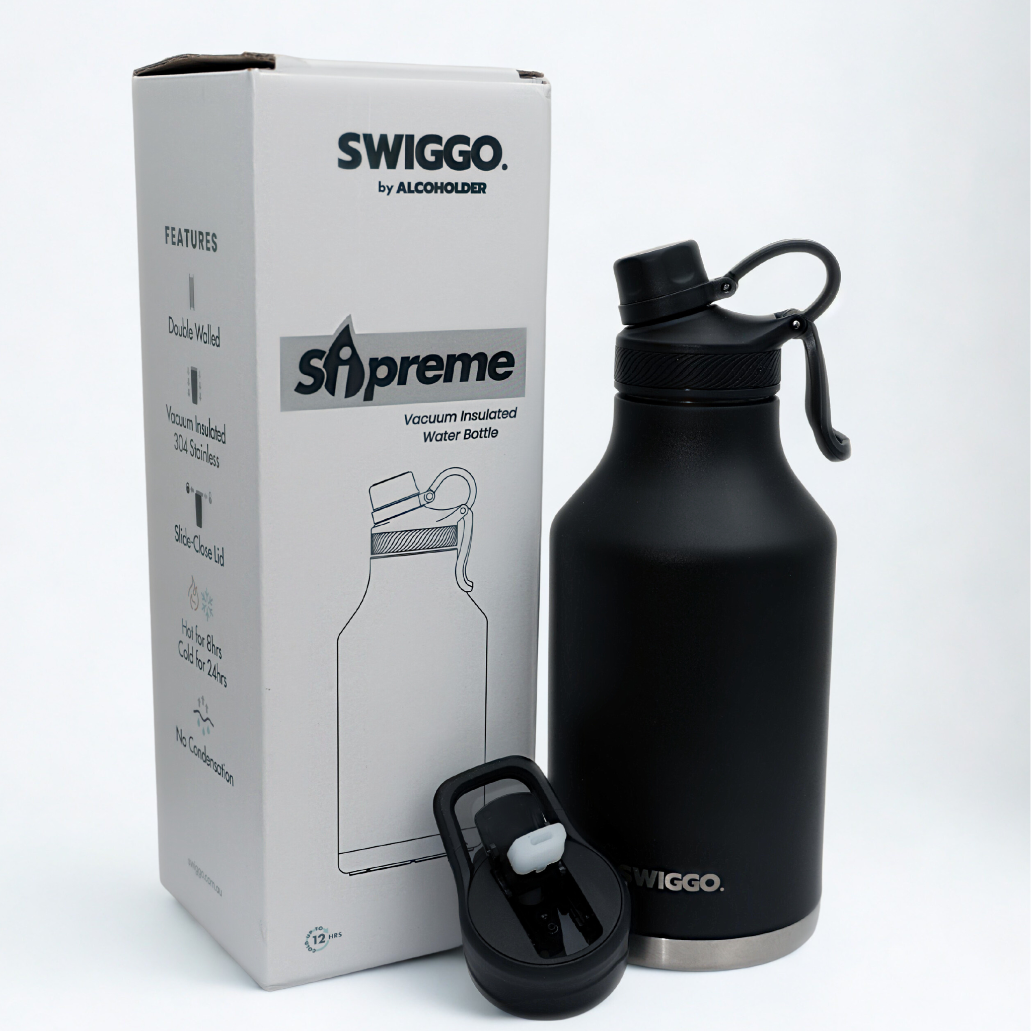 Sipreme Vacuum Insulated Water Bottle - 1.9 L (64 oz) (with 2 lids)