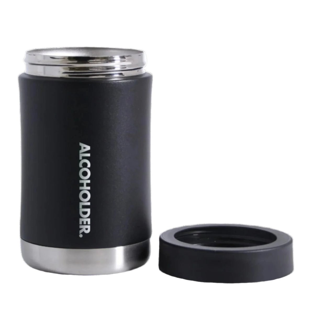 Alcoholder StubZero Stainless Insulated Can & Bottle Stubby Cooler - Black - Lid off